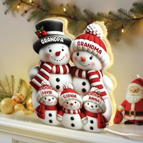 3D Effect Cute Snowman - Personalized Light Box - Christmas Decor For Family, Grandma, Grandpa - Christmas Gift Boxes Light Box with Names, Cozy Christmass Vibe Home Decoration, Grandma Gift