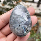 Fekuar Stone Egg Figurine, Polished Healing Crystal Easter Eggs Sphere Sculpture with Wood Stand, Moonstone, 1.8"
