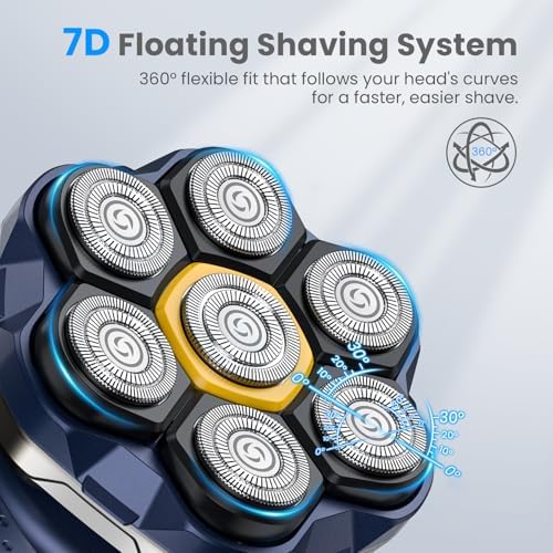Head Shavers for Bald Men: Super-Powerful Magnetic Electric Razor with 7D Floating Heads, IPX7 Waterproof Wet/Dry Shaver, LED Display & Type-C Recharge & Travel Kit
