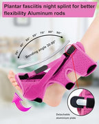 Plantar Fasciitis Night Splint Brace - Adjustable 3-Strap Design with Aluminum Bar | Foot Drop & Achilles Tendonitis Support, Sleep Comfortably for Men & Women (1 Pce Pink)