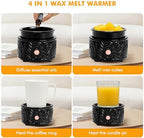 EQUSUPRO Wax Melt Warmer for Scented Wax - 4-in-1 Electric Ceramic Candle Wax Warmer Fragrance Wax Burner Melter for Home Office Decor & Gift for Women (Black Leaf)
