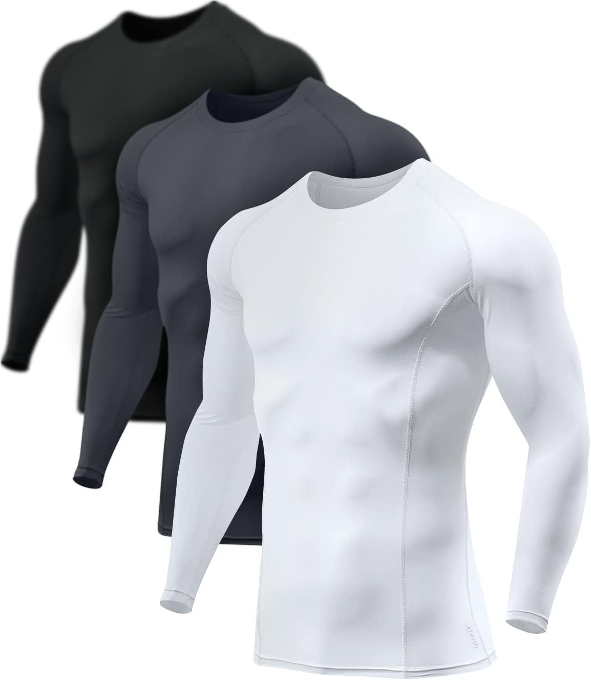 ATHLIO Men's UPF 50+ Long Sleeve Compression Shirts, Water Sports Rash Guard Base Layer, Athletic Workout Shirt