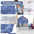 Loop-End Mop Head Replacement, 6 Pack – Commercial & Industrial Mop Heads with 1.25" Headband, Cotton Blend, Machine Washable Blue Mop Refills for Floor Cleaning