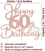 Sotpot 1 Pack 60th Birthday Cake Topper Double-sided Rose Gold Glitter Cake Pick Cake Decoration for Happy 60th Birthday Anniversary Party Decorations