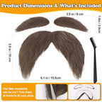 Mustache and Eyebrows Fake Beard for Adults, Self-Adhesive Cosplay Halloween Costume Accessories with Comb, Funny Party Favor