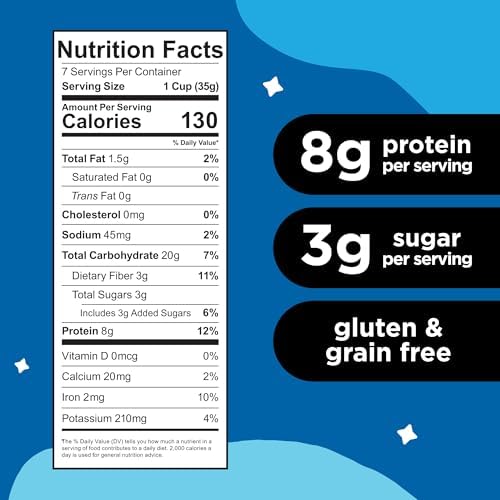 Three Wishes Grain-Free Protein Breakfast Cereal - 8g Protein and 3g Fiber - Healthy, Low-Sugar Breakfast Cereal, Gluten Free, Vegan-Friendly, Non-GMO - Vanilla Frosted, 6-Pack