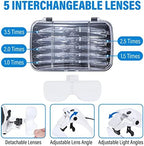 YOCTOSUN Magnifying Glasses with 4 LED Lights, Headband Magnifier with 5 Detachable Lenses 1X, 1.5X, 2X, 2.5X 3.5X -Rechargeable Hands Free Lighted Head Magnifier Glass for Crafts, Cross Stitch, Hobby