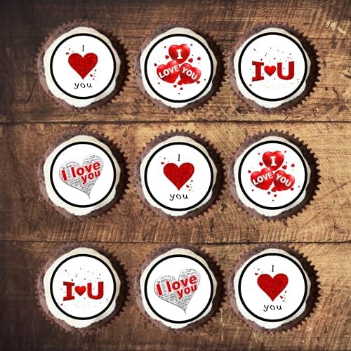 I Love You Edible Cupcake Toppers, Mini Valentines Day Cake Decorations, Wedding and Engagement Cupcake Decor, Anniversary Cookie Topper, Proposal Decoration PRECUT 3cm / 1.18 Inches (48)