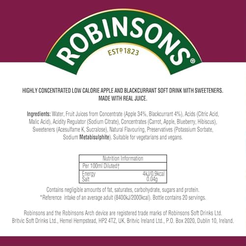 Robinsons Squash'D Apple & Blackcurrant No Added Sugar, 2.2 fl oz (66 ml)