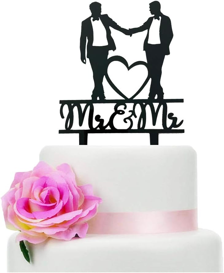 Mr & Mr Cake Topper, Black Acrylic Gay Wedding Decoration, Gift for Gay Couple, Men Anniversary