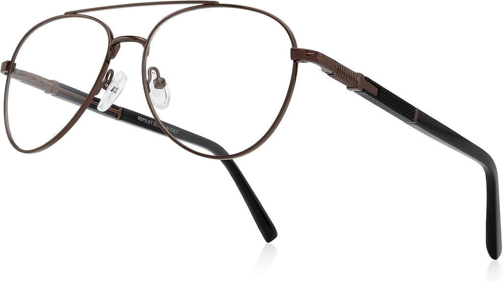 Classic Aviator Reading Glasses for Men Women Light Blocking Computer Readers Spring Hinge Metal Frame Acetate Legs