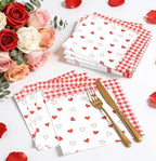 HEIPINIUYE 50 Pieces Valentine Cocktail Napkins Disposable 3-ply White and Red Heart Valentines Gingham Paper Dessert Napkins for Wedding Valentine's Day Love Party Checkered Dinner Napkin
