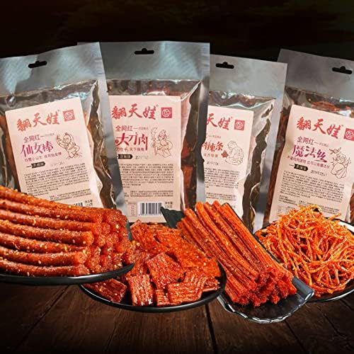 Spicy Strip Small Gluten Spicy Strips Latiao Snack Food - Chinese Special Classic Handmade Spicy Gluten Latiao Delicious Snacking, Best Vegan Fragrant Spicy Flavour, 4 combinations Packed (4 Pack)…