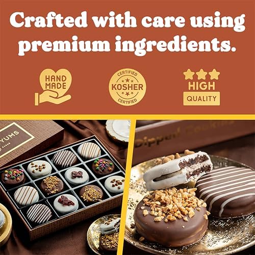 Mothers Day Cookies Gift Basket - 12 Gourmet Chocolate Covered Sandwich Cookies with Assorted Toppings - Food Gift Box for Mom, Her, Wife, Fathers Day, Mothers Day, Family, Men & Women.