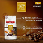 Kimbo Aroma Gold 100% Arabica Whole Bean Coffee | Medium Dark Roast with Chocolate Flavor | 9/13 Intensity | Blended & Roasted in Italy | 17.6 oz (500g) Bag