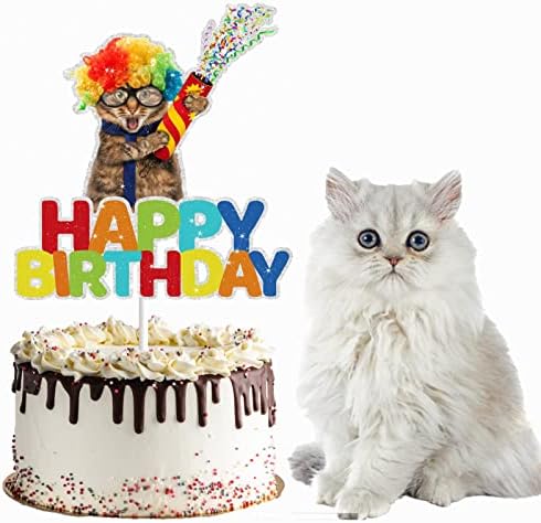 Funny Cat Cake Topper for Boys Girls Cat Pet Birthday Party Supplies Meow Meow Birthday Party Decorations Kitty Cat Kitten Cute Fun Cat Face Happy Birthday Cake Decorations