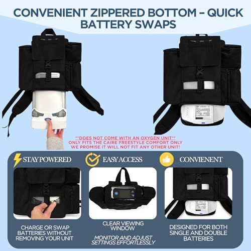 O2TOTES WEAR YOUR OXYGEN WITH STYLE Backpack Fit For Caire Freestyle Comfort; Zippered bottom, pockets for accessories, padded backpack straps, backpack only