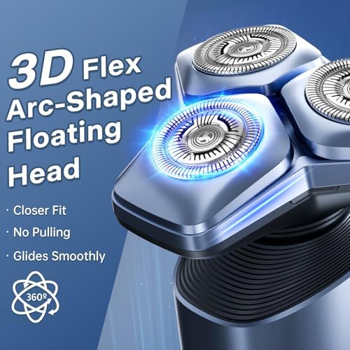 Electric Razor for Men: 3-in-1 Shaver with Hair Clipper and Nose Hair Trimmer, 10000 RPM High Speed Motor, 3D Floating Heads, USB-C Fast Charging, IPX8 Waterproof, Travel Lock, Glossy Blue