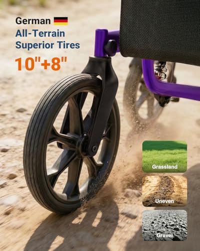 Walkers for Seniors Supports 350lb, Rollator Walker with Seat, Shock-Absorbing Spring & 10”+8”Big Wheels for All Terrain, Foldable Lightweight, Adjustable Handles, Purple