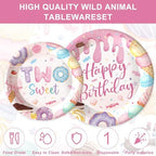 120PCS Two Sweet Birthday Party Supplies Two Sweet Donut Ice Cream Decorations for Baby Girl 2nd Second Birthday Tableware Set Plates Napkins Cups Set for 20 Guests