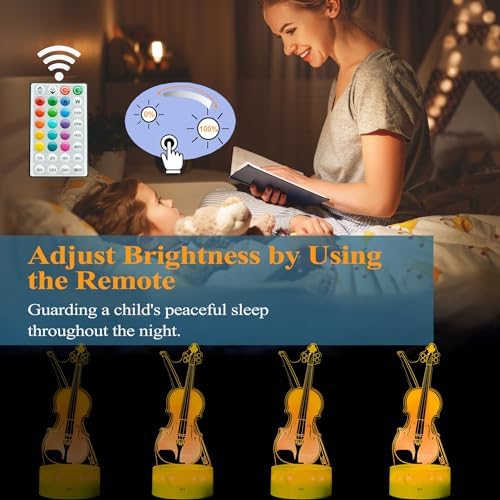 Violin Night Light, Violin Gifts, Cello 3D Illusion Lamp with 16 Colors Changing, Timer, 4 Flash Modes and Dimmable, Kids Boys Girls Room Decoration, Holiday Xmas Music Gifts