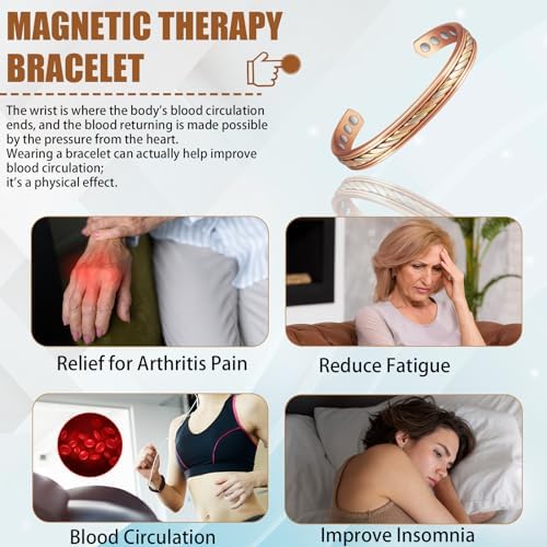Copper Magnetic Bracelet for Women - Detox Jewelry with 3500 Gauss Magnet, Adjustable Cuff Bangle (T)