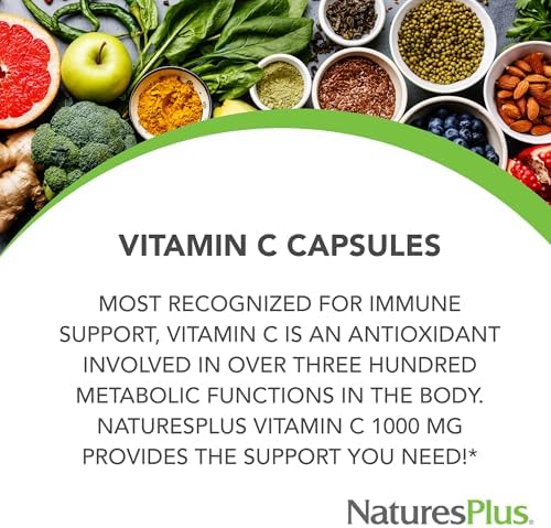 NaturesPlus Vitamin C 1000 mg - 90 Capsules - Supports Immune Health, Energy & Antioxidant Protection - Vegetarian, Gluten Free - 90 Servings