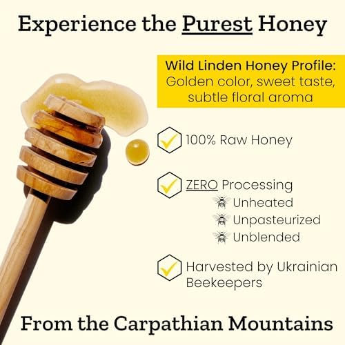 Carpathian Raw Honey Wild Linden | 100% Pure, Unfiltered, Unpasteurized, Ethically Sourced | Glass Jar, 908g