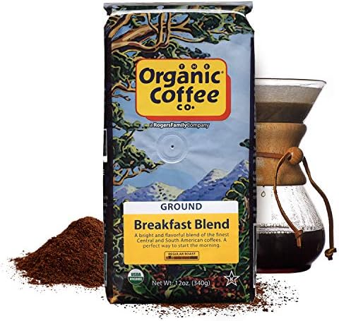 Organic Coffee Co. Breakfast Blend Ground Coffee 12 Ounce Medium Light Roast USDA Organic