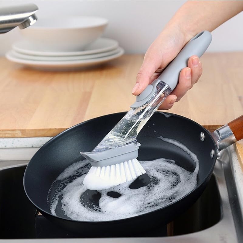 Pot Brush Magic Kitchen Automatic Liquid Washing Brush, Multifunctional Dish Brush, Household Long Handle Oil Brush, Hydraulic Pot Brush