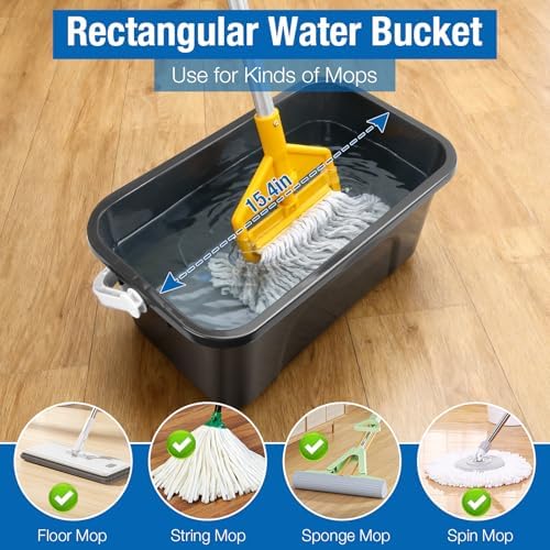 3 Gallon Mop Cleaning Bucket with Handle,4 Pcs Compact Square Plastic Bucket for Window Cleaning,Car Washing, Mopping & Household Cleaning Supplies Organizer Wash Water Bucket for Storage Blue Grey