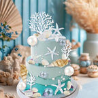 30PCS Starfish Conch Shells Coral Cake Decorations with Ball Beach Themed Ocean Summer Birthday Supplies