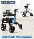 Lightweight Rollator Walker with Seat for Seniors, Foldable Rolling Walker with 10" Large All-Terrain Puncture-Proof Tires, Adjustable Height, Hand Brakes, and Storage Bag (19.58 lbs)