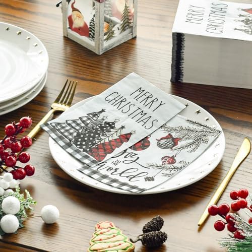 Horaldaily 100 Christmas Disposable Paper Decorative Guest Napkins, Xmas Tree Buffalo Plaid for Party Lunch Dinner Kitchen Bathroom