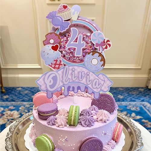 Coucoland Personalized Cake Topper - Ice Cream Candy Glitter Decor with Custom Name Age for Baby Shower Birthday Party Supplies