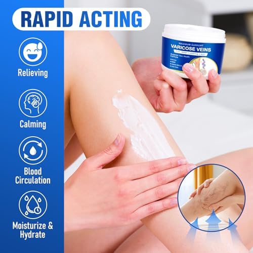Varicose Veins Treatment for Legs, 3.4 Oz, Varicose Veins Cream for Spider Veins, Soothing Leg Cream Formula to Reduce Spider Veins, Improve Blood Circulation & Smooth Skin, Natural Formula