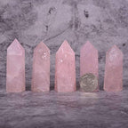Angelstones Natural Rose Quartz Gemstone Healing Crystal Hexagonal Pointed Reiki Chakra Faceted Prism Wand Carved Stone Figurine Home Decor