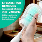 Electric Bottle Brush Cleaner, Portable Electric Baby Bottle Brush Cleaner for Travel, Rechargable Travel Bottle Cleaner Kit with Nipple & Straw Brush, Perfect Mom Essentials After Birth Gift, Green