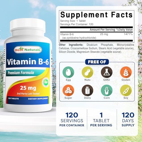 Best Naturals Vitamin B6 25mg, 120 Tablets (120 Count (Pack of 1))