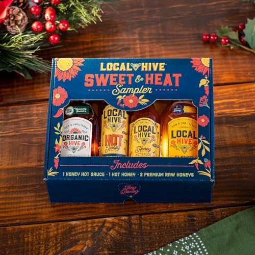 Local Hive Sweet & Heat Sampler – 4-Pack | Original Hot Honey, Organic Hive 12 oz, Clover Honey 12 oz & Original Hot Sauce | Perfect for Drizzling, Cooking & Elevating Every Bite