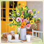 12 Bundles Wildflowers Artificial Flowers Outdoor Spring Fake Plastic Daisy Flowers Bouquets Fake Plants Vase Floral Arrangements Table Centerpiece for Wedding Home Decor(Bright Daisy)
