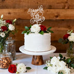 Wood Wedding Cake Topper - "Happily Ever After" Bride and Groom Cake Decor for Wedding, Engagement Party, Bridal Shower Decoration Supplies
