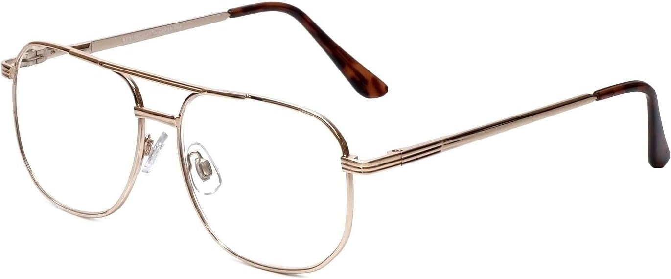 Calabria 1106 Aviator Reading Glasses with Clear or Blue Light Lenses – Metal | Wire Rimmed Readers for Men & Women | Eyewear