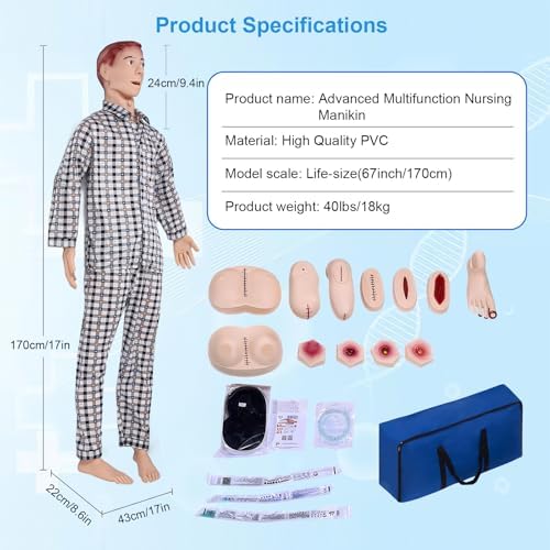 Medical Mannequin for Training – Nursing Manikin Full Body Trauma Patient Care Manikin Simulator with CPR, Catheterization & Wound Care Practice for Nursing Students & Medical Schools