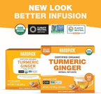 HANDPICK, Organic Turmeric Ginger Tea (100 Tea Bags) | Herbal Tea, Strong Spicy Flavor, Caffeine Free, Daily Wellness Tea, Smooth & Warming Infusion | Non-GMO, Gluten Free | Ecofriendly Tea Bags