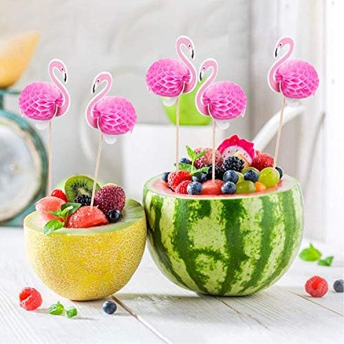 50 Pcs Cupcake Toppers 3D Flamingo Cupcakes Toppers Food Picks Party Cocktail Tropical Cupcake Picks Decoration