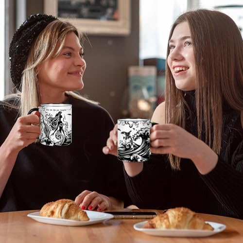 Mermaid Coffee Mug 11 Oz Mothers Day Birthday Gifts for Women, Black and White Mugs, Birthday Gift for Women Friendship, Mermaid Coffee Cup Adult Gifts for Friends, Mom, Grandma