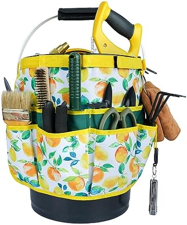 MELOTOUGH Bucket Caddy Organizer Bucket Tool Organizer for Garden Tools Fit 3.5 to 5 Gallon Bucket (Yellow Flower)