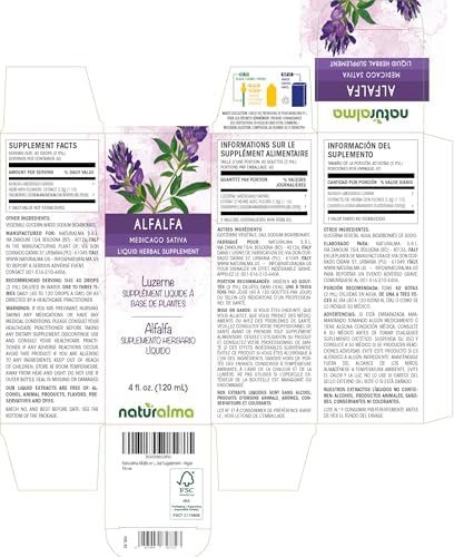 Naturalma Alfalfa or Lucerne (Medicago Sativa) herb with Flowers Alcohol-Free Tincture - Rich in Natural Chlorophyll - 4 fl oz Liquid Extract in Drops - Herbal Supplement - Vegan