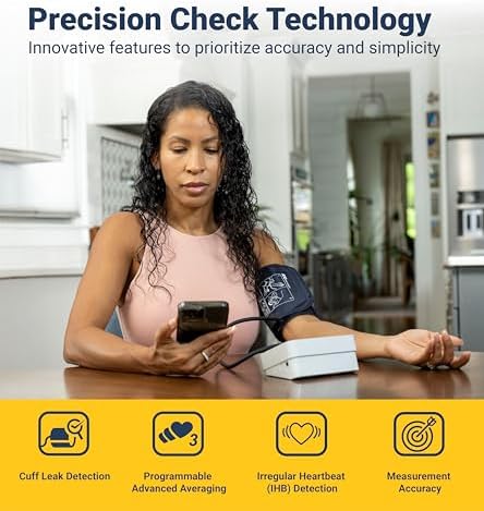 A&D Medical Precision Check BP Monitor, Home Use with Bluetooth UA-810BLE – Wide-Range Cuff (8.6-16.5"), 2 Users, Backlit LCD, Illuminated Buttons, iOS & Android Compatible, AC Adapter & Carrying Bag